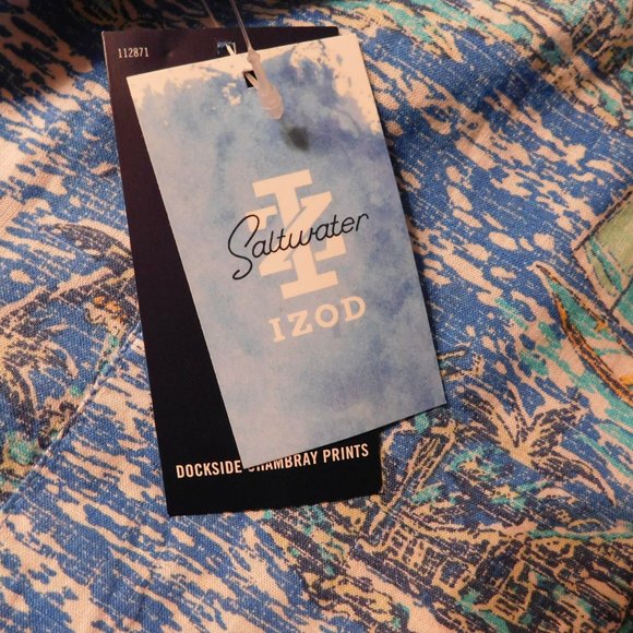 IZOD Saltwater Men's Shirt Dockside Chambray Sailboat Print Size Small NEW - Picture 4 of 5